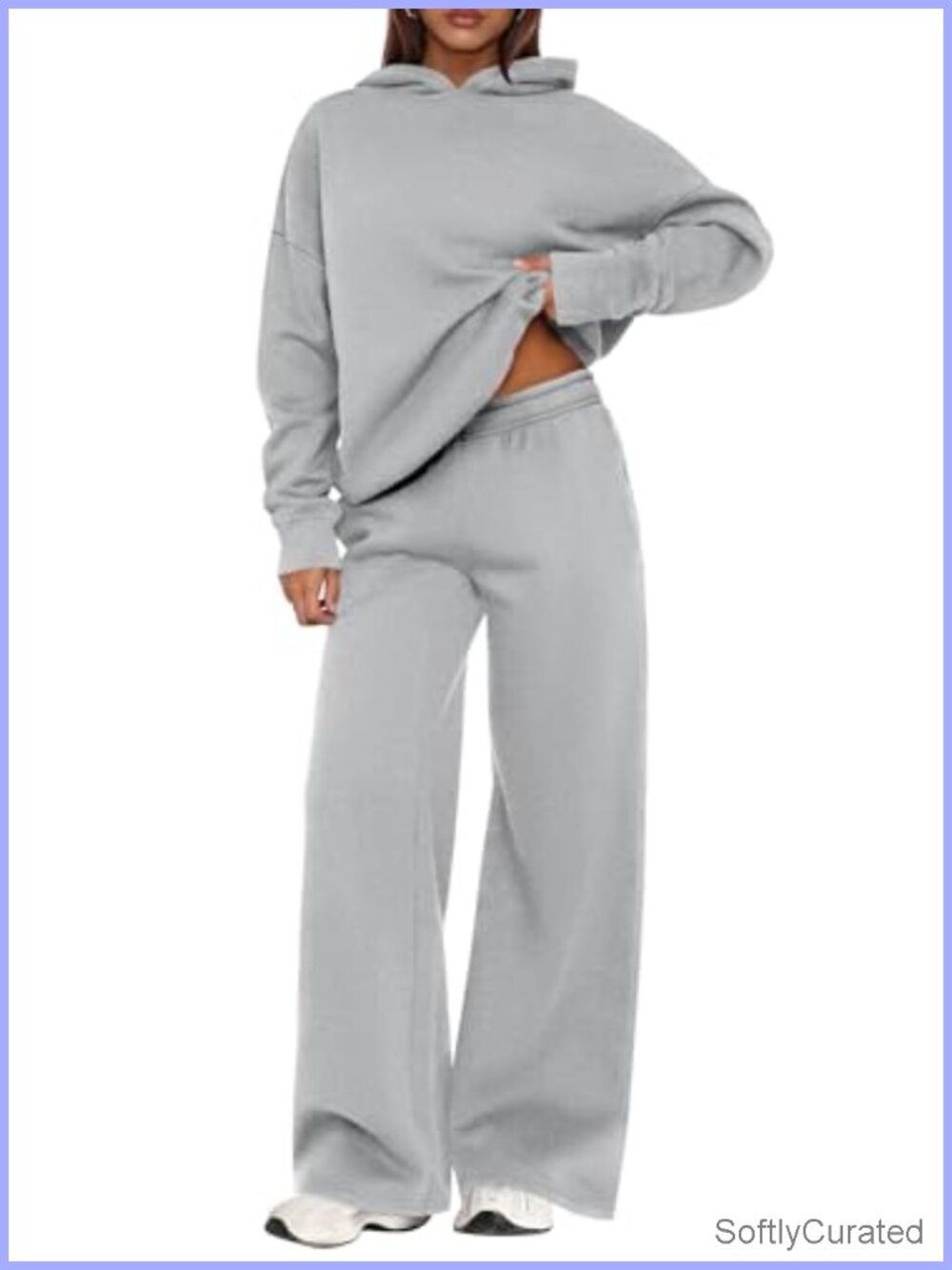 2 Piece Sweatsuit Set Long Sleeve Hoodie Wide Leg Joggers Matching Tracksuit - Picture 1 of 6